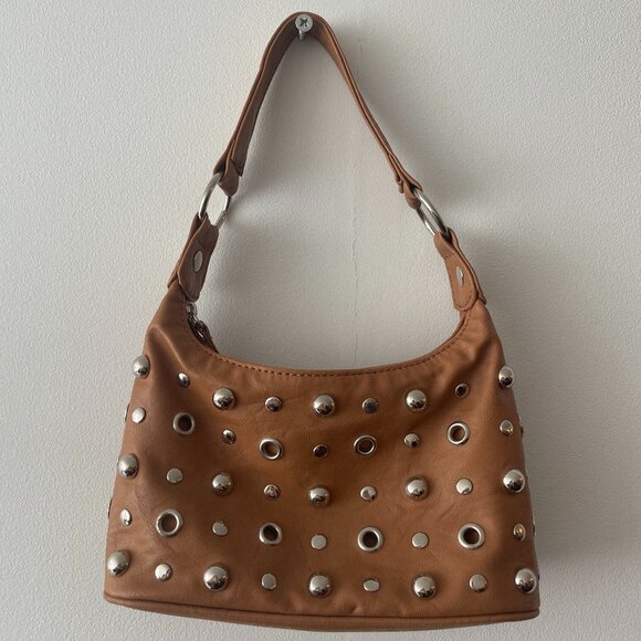 mini tan shoulder bag with silver details - Picture 2 of 3